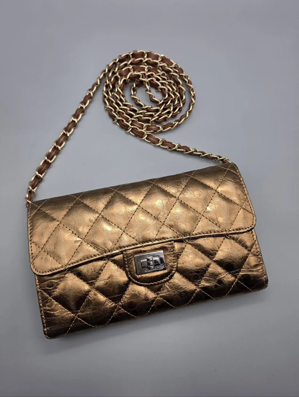 💛CHANEL Authentic mottled rose-gold quilted leather 2.55 reissue wallet💛